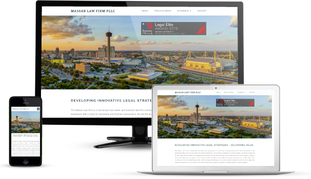 responsive mobile friendly display of massar law firm website design on different media devices