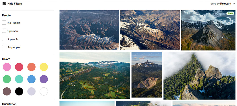 royalty free image gallery in Envato elements with search filters for people, colors, and orientation
