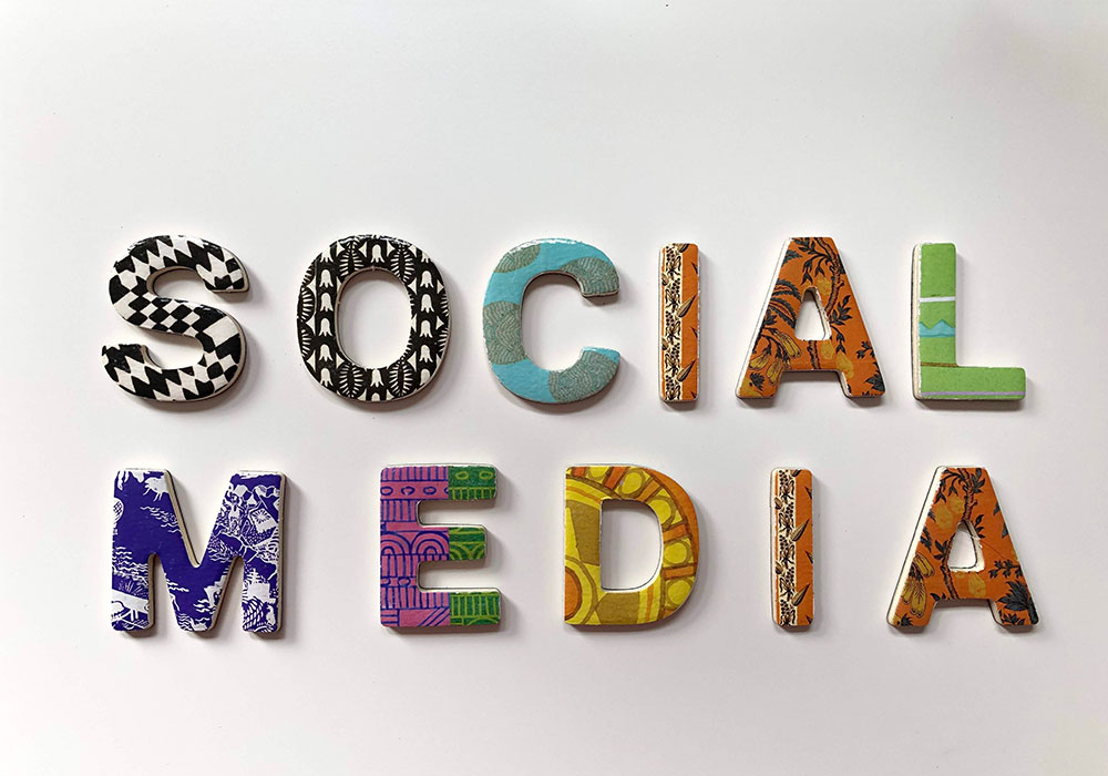 San Antonio social media marketing letters that spells out Social Media with patterned backgrounds