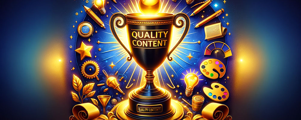 image of a trophy and icons that showcase quality content