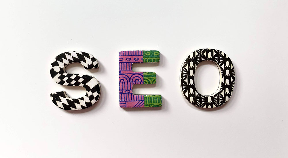 image of the words SEO in different patterns