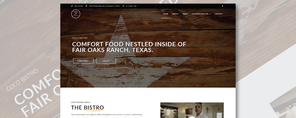 restaurant website redesigned for cocobistro in fair oaks ranch